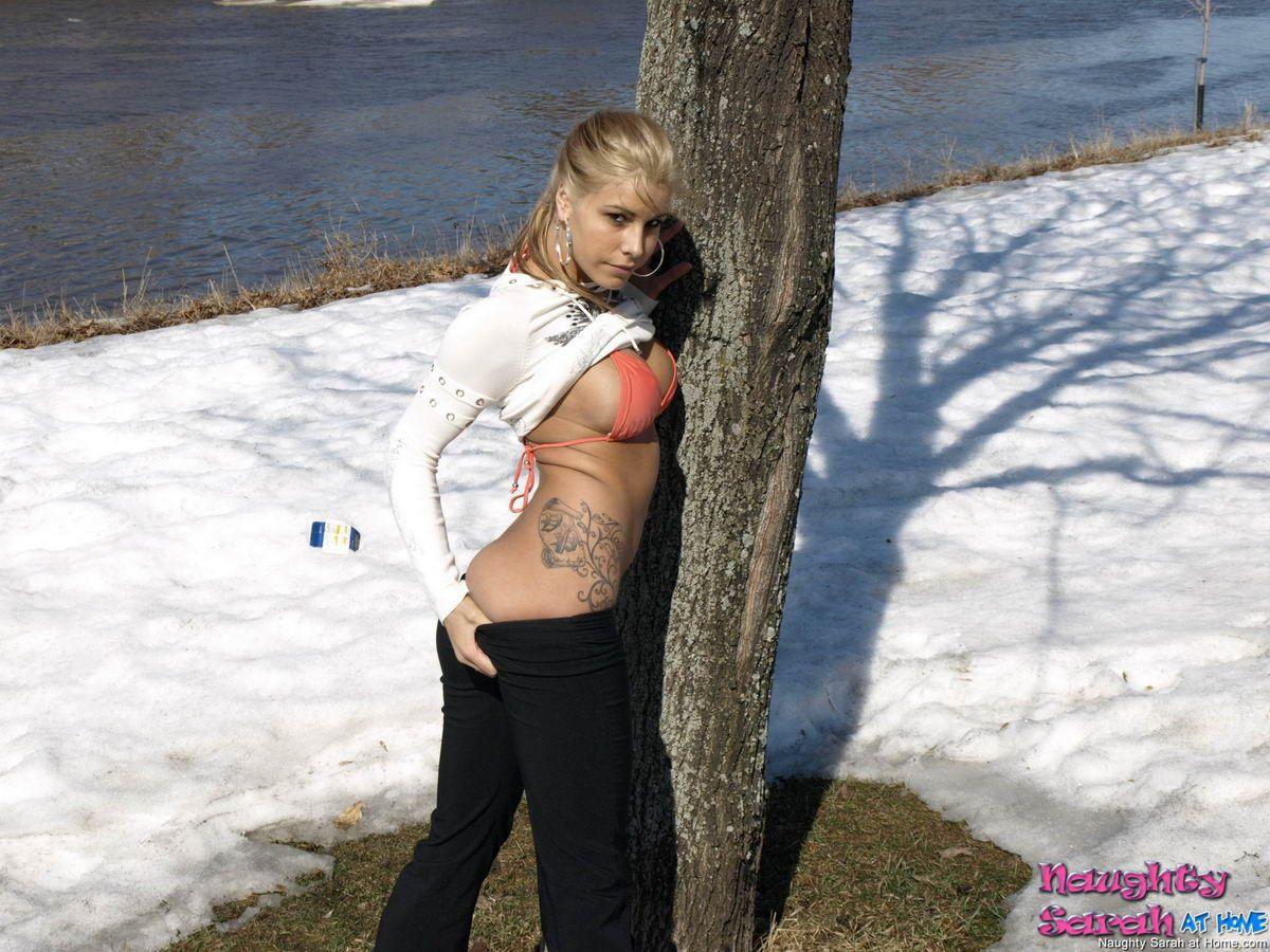 Pictures of teen Naughty Sarah flashing out in the cold #59726692