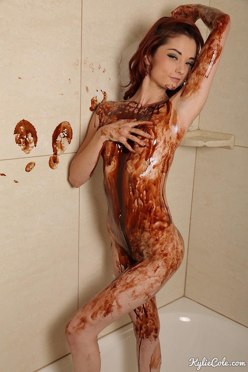 Redhead teen Kylie Cole covers herself in chocolate syrup #58785335