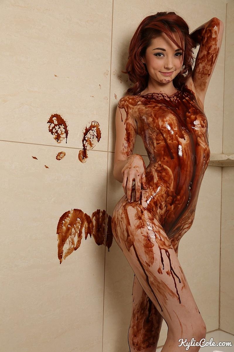 Redhead teen Kylie Cole covers herself in chocolate syrup #58785483