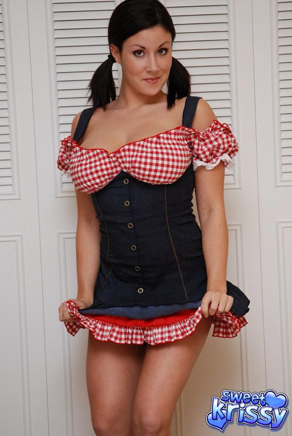 Busty cutie Sweet Krissy dresses up in a sexy costume and pigtails #60031455