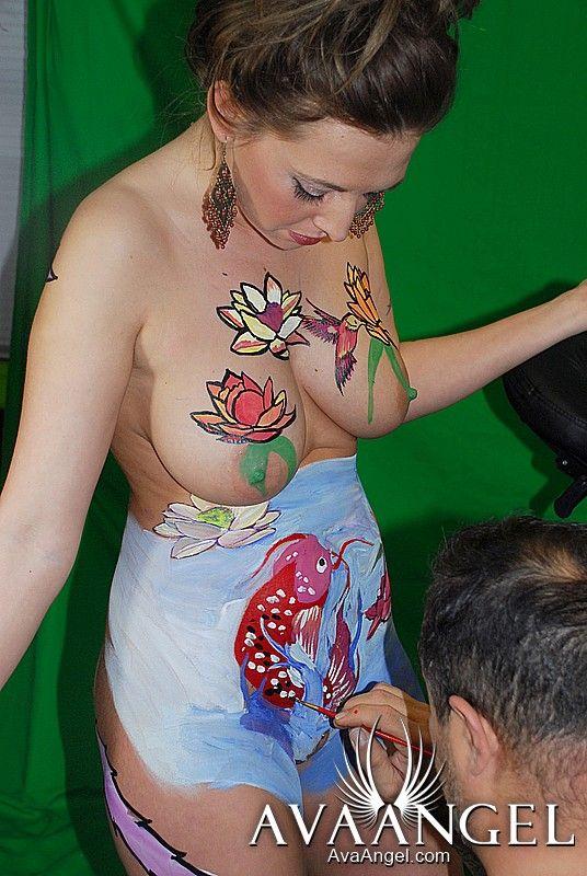 Pictures of Ava Angel getting her tits painted #53375870