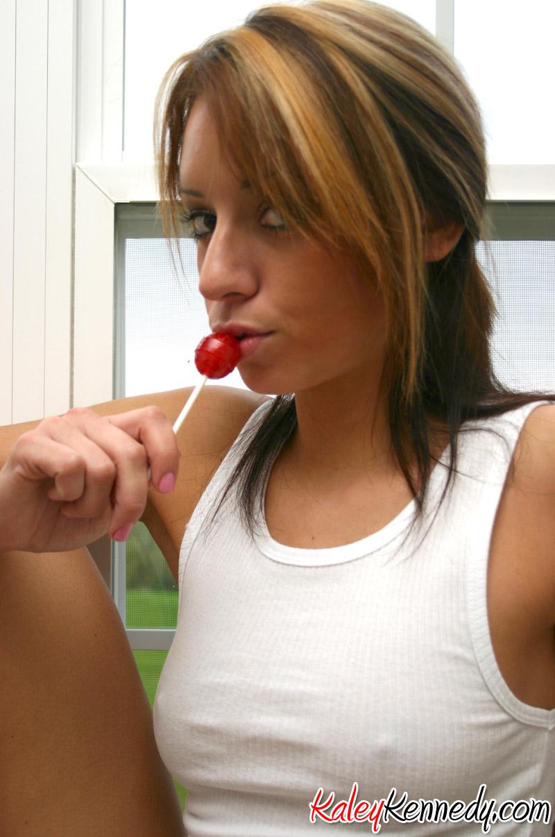 Sexy teen Kaley Kennedy teases with a lollipop #55919405