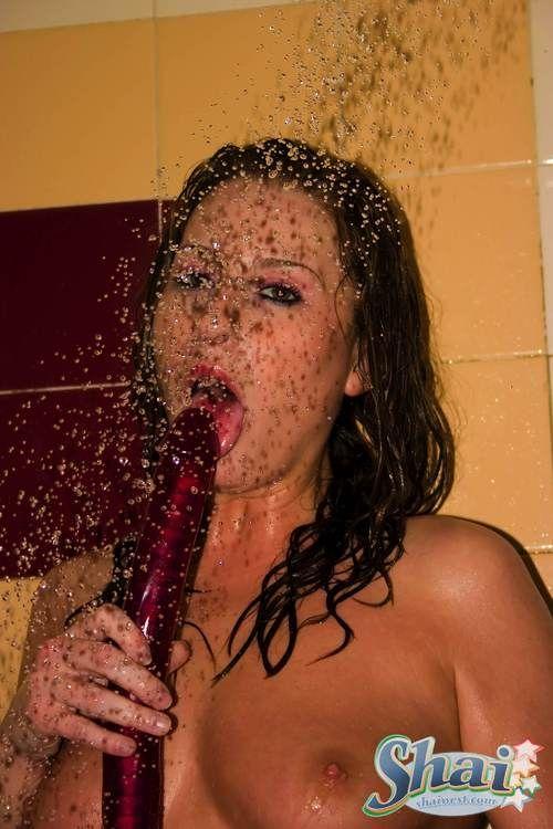 Pictures of Shai West fucking a massive dildo in the shower #59956766