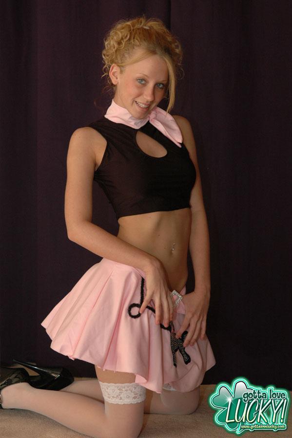 Blonde coed Lucky teases in a sexy poodle skirt #54571397