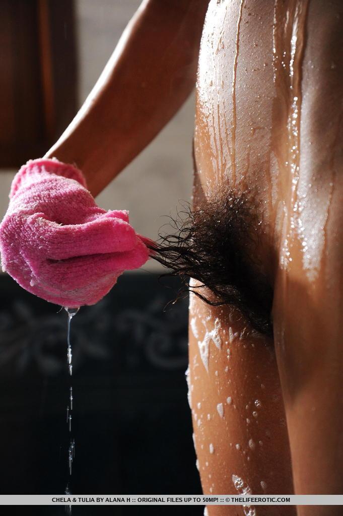 Pinup girls chela e tulia saltano nella doccia e giocano con le loro fighe pelose
 #53767366