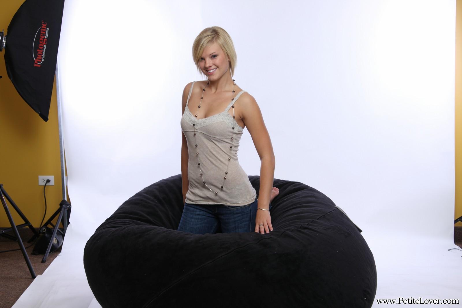 Petite blonde girl Tiffany teases on a bean bag #60075644