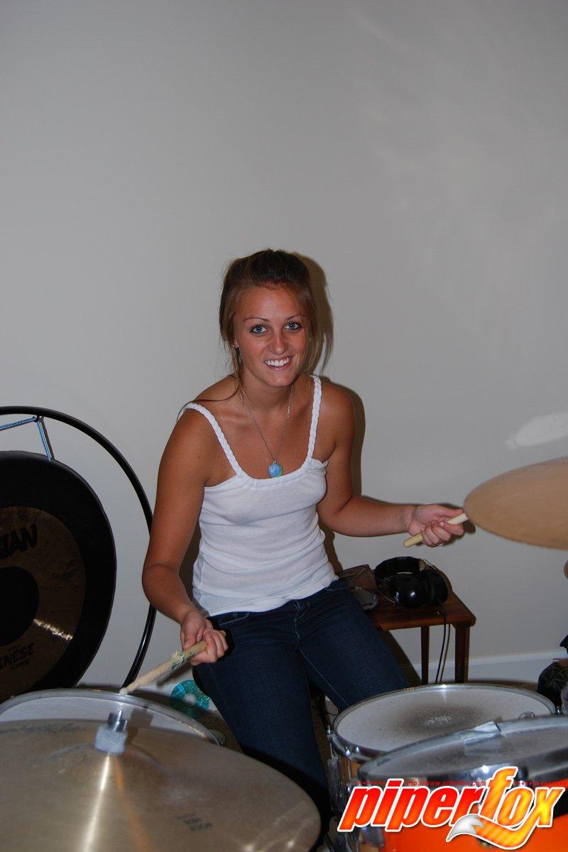 Pictures of teen hottie Piper Fox playing the drums with no clothes on #59827753