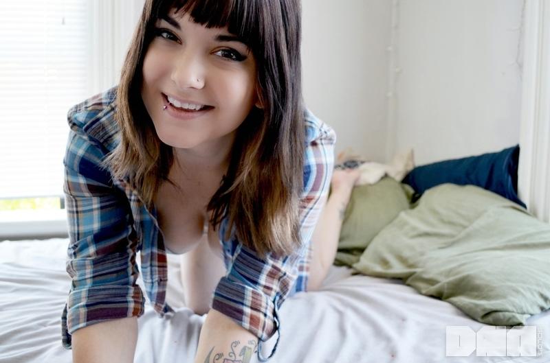 Alt beauty Riley Raii gives you a striptease in her plaid shirt in bed #59870437