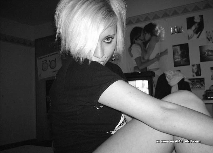 Pictures of a horny blonde emo GF going down on a hard cock #60642377