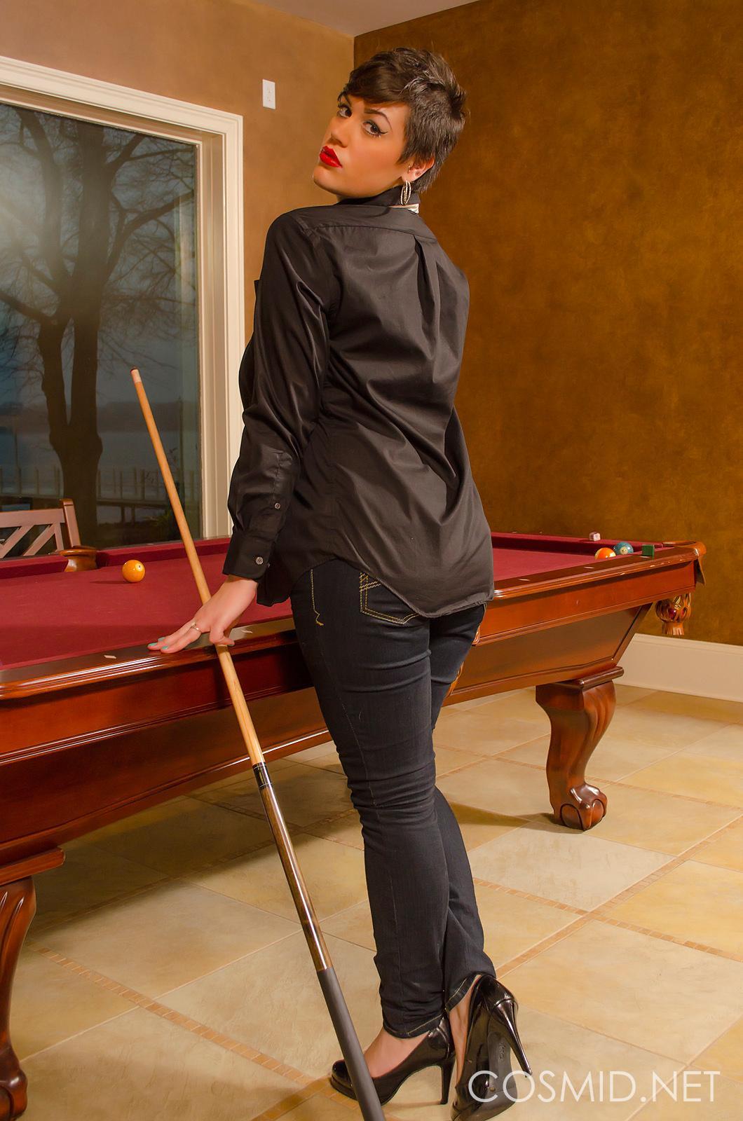 Busty short-haired girl Annalise gets turned on by a game of pool #53248322