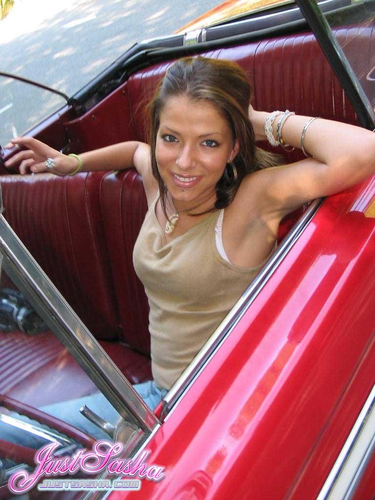 Pictures of Just Sasha teasing with her classic car #55816399