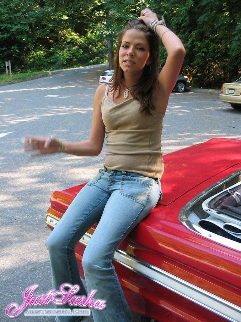 Pictures of Just Sasha teasing with her classic car #55816424