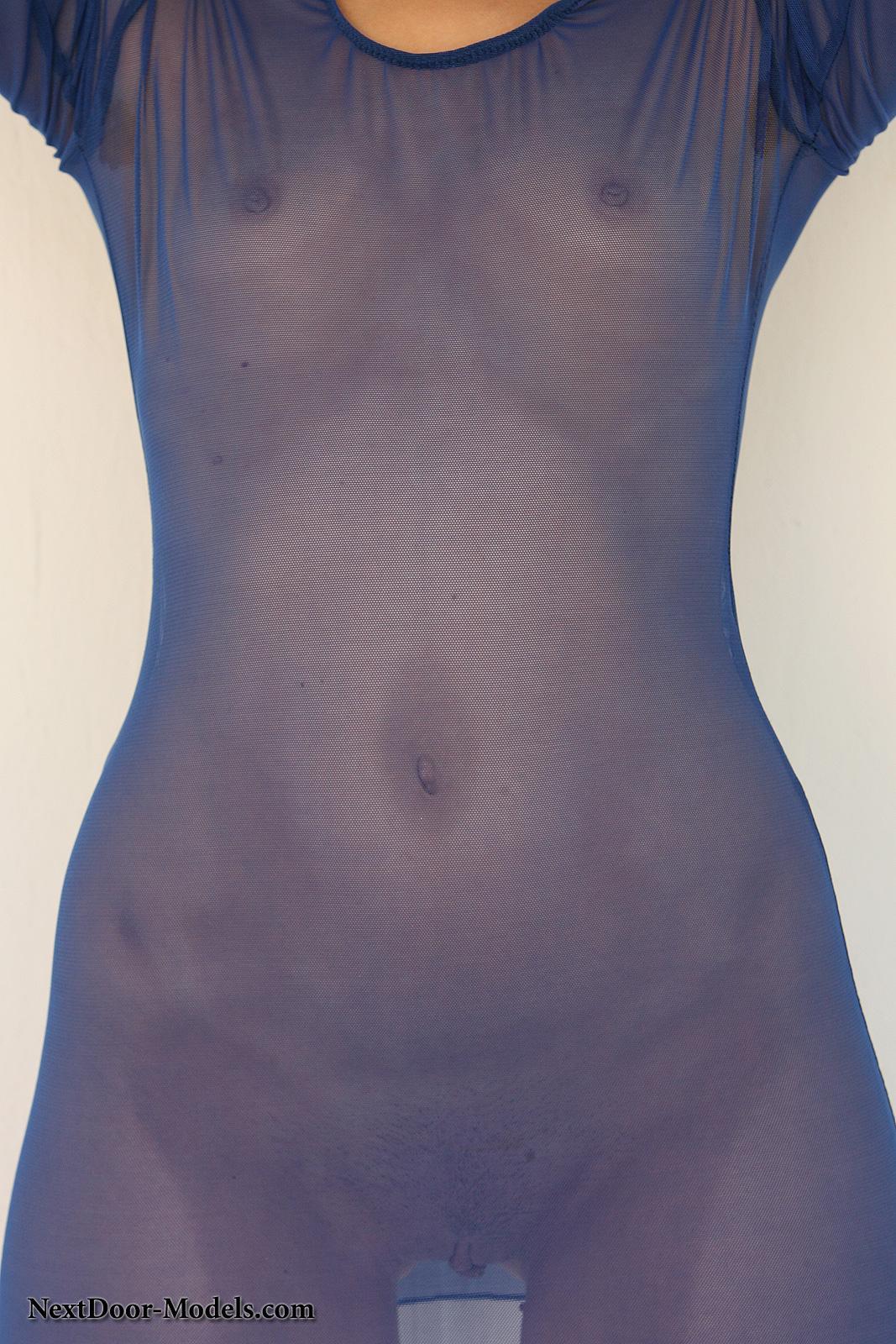 Blonde model Kara Gray strips out of her blue mesh dress #60676098