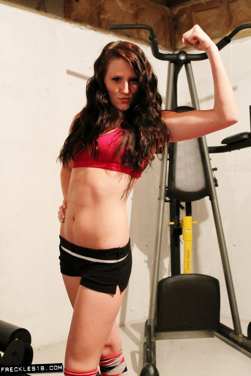 Pictures of brunette teen Freckles 18 having some fun while working out #54414557
