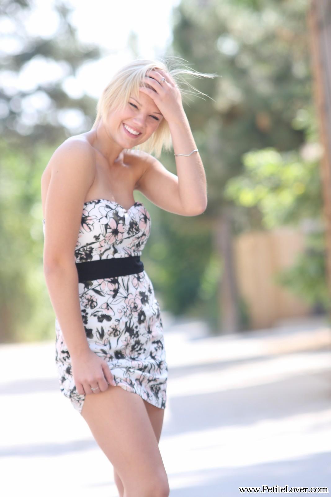 Petite blonde girl Tiffany poses for you in public #60075580