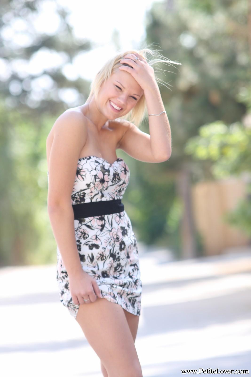 Petite blonde girl Tiffany poses for you in public #60075592