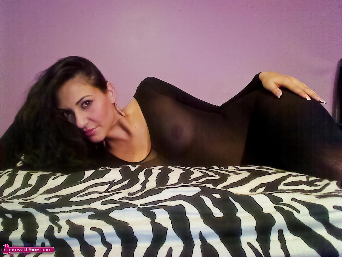 Hot brunette girl Ariana posing in a full body stocking #53276762