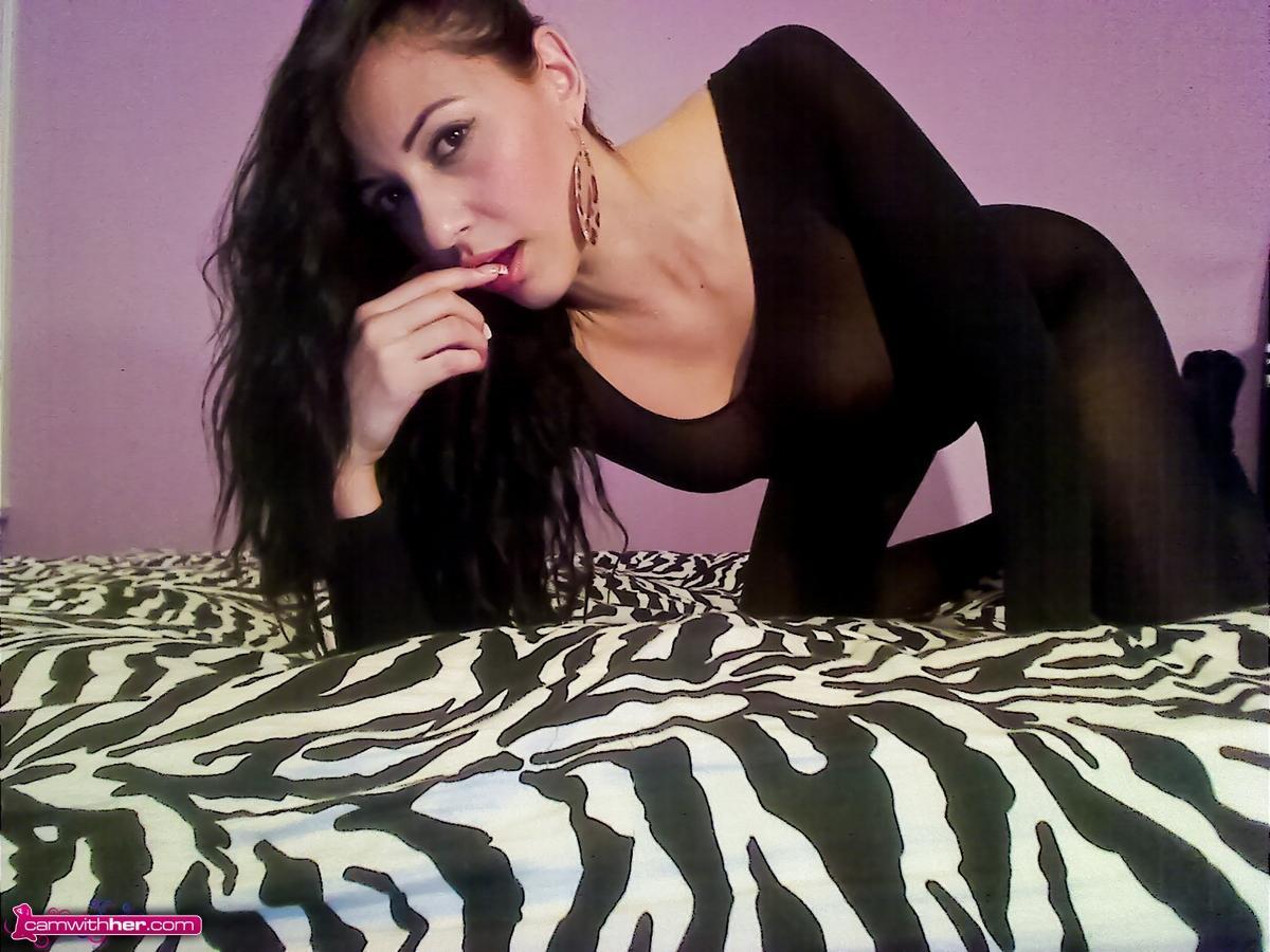 Hot brunette girl Ariana posing in a full body stocking #53276795