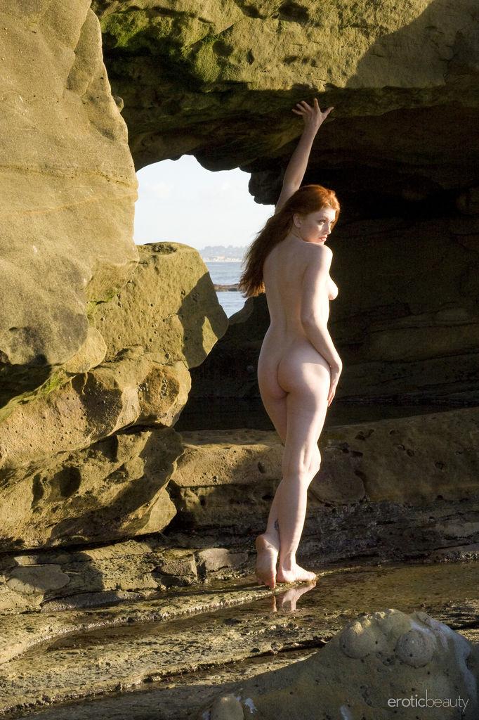Beautiful redhead Ginger R gets completely naked at the beach #60362583