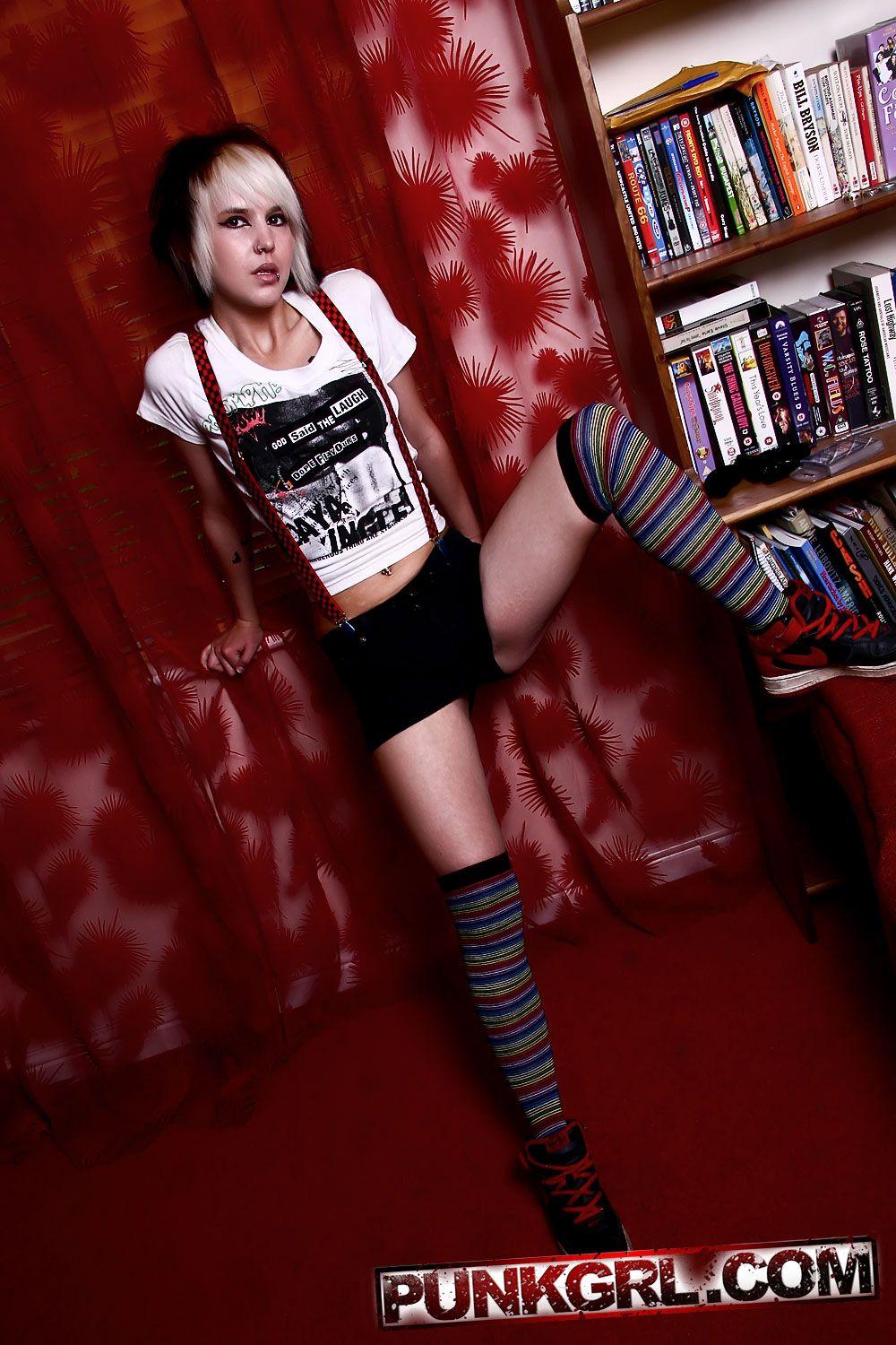 Pictures of punk girl Charlie wearing long striped socks #60765225