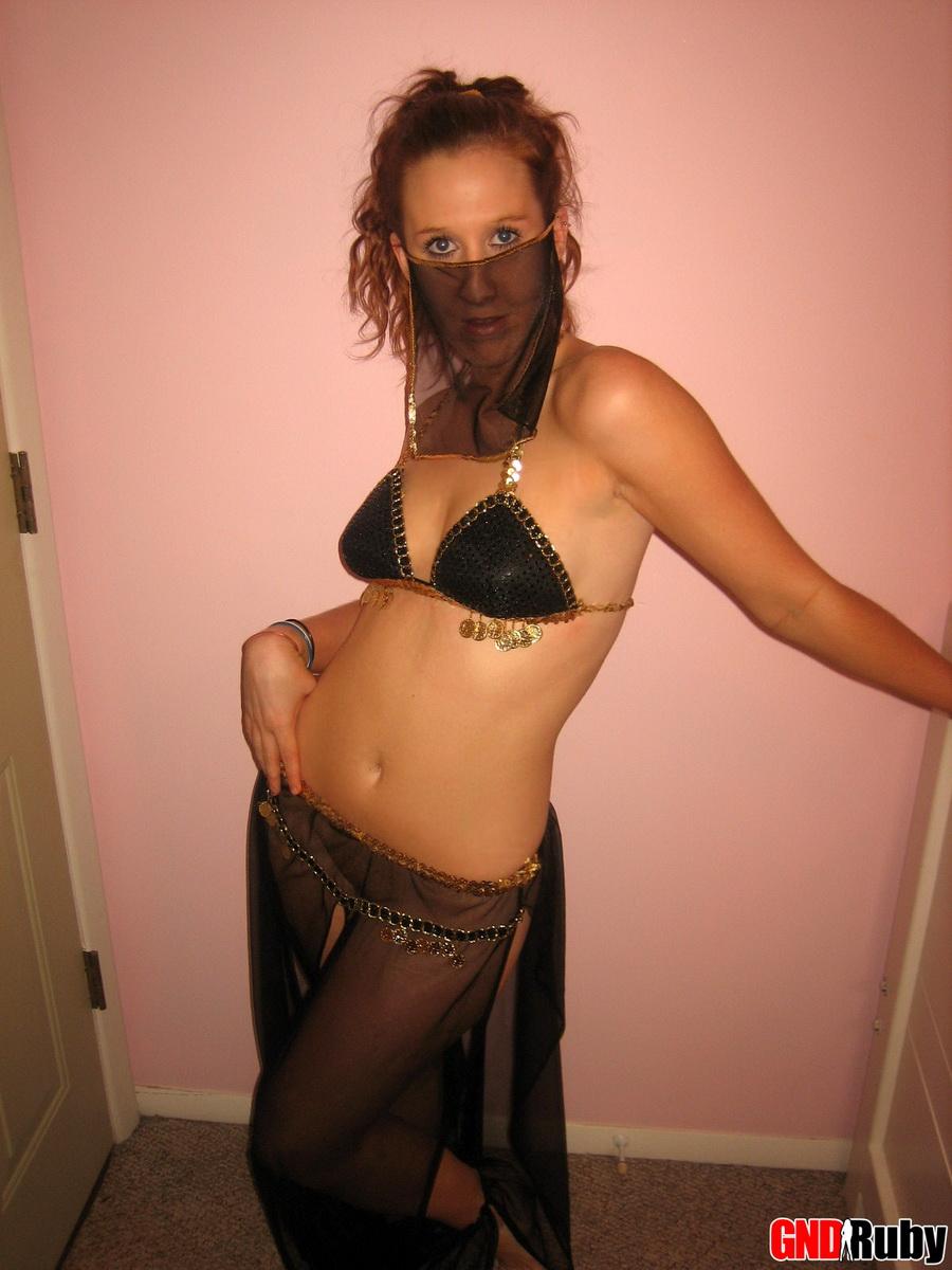Redhead Teen Ruby Strips Out Of Her Belly Dancer Costume To Finger Her Wet Pussy
