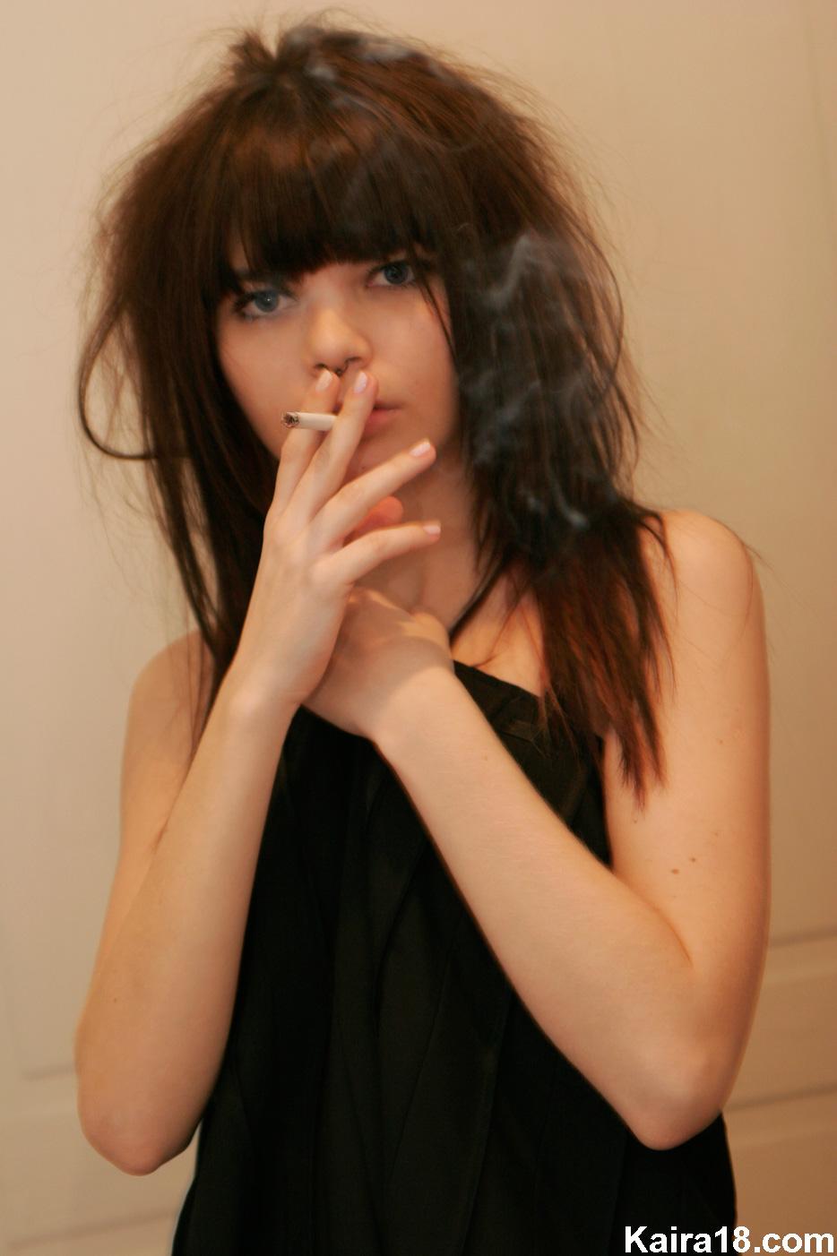 Pictures of Kaira 18 smoking a cigarette with no clothes on #55899200