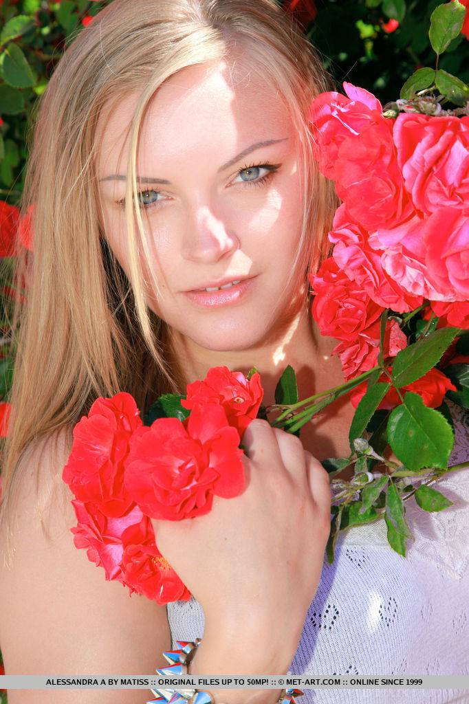 Beautiful blonde girl Alessandra strips naked to show you her pretty flower #52943514