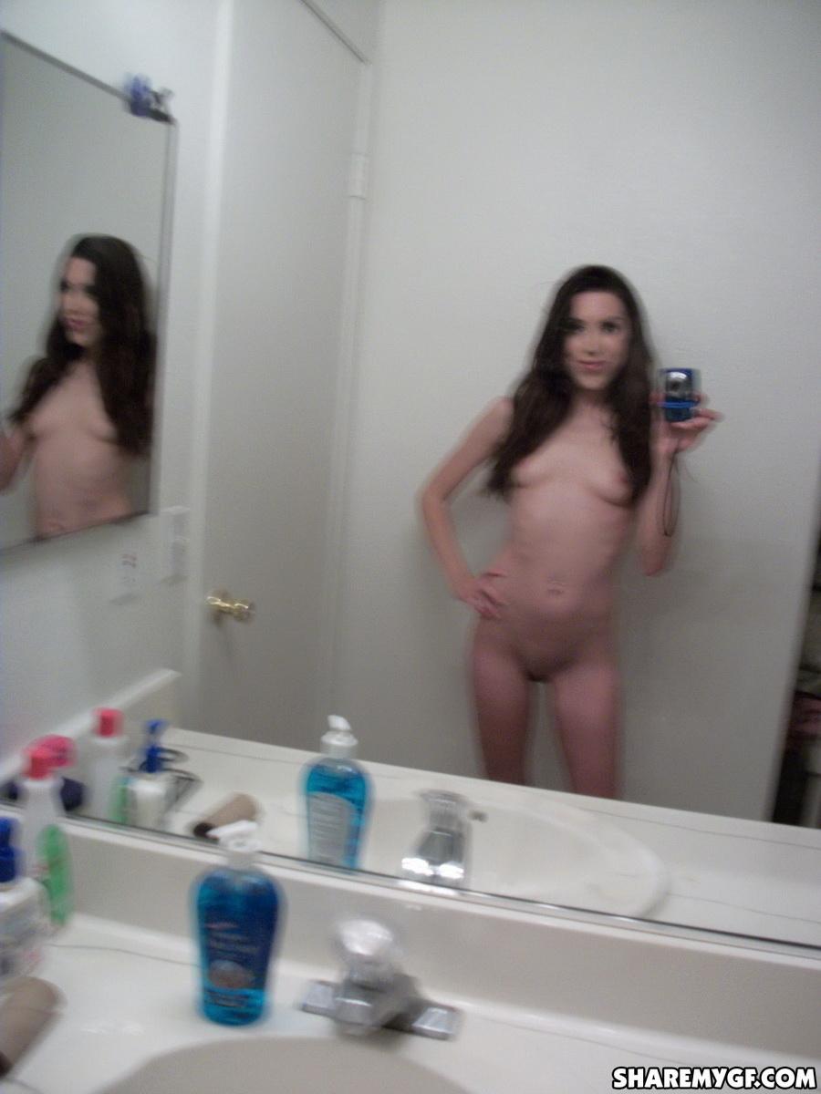 Skinny brunette GF takes selfies of her nude body in the bathroom #60794777