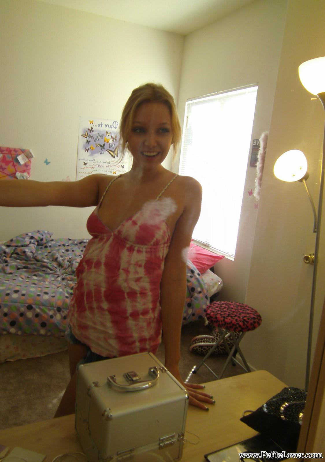 Blonde teen Elle takes topless selfies for you in the mirror #54160130