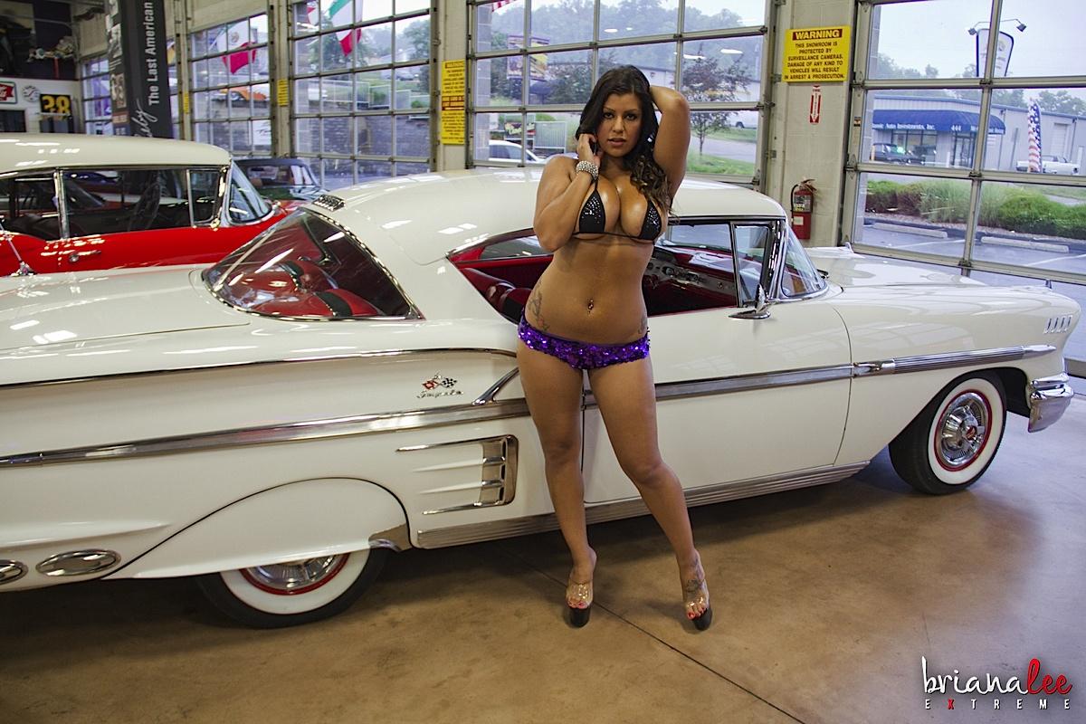 Busty hottie Briana Lee gets naked in a classic car #53517182
