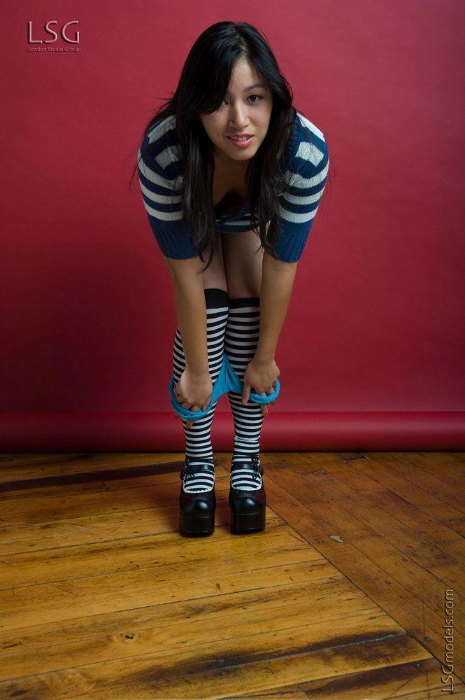 Pictures of a hot asian in striped socks and heels #60587783
