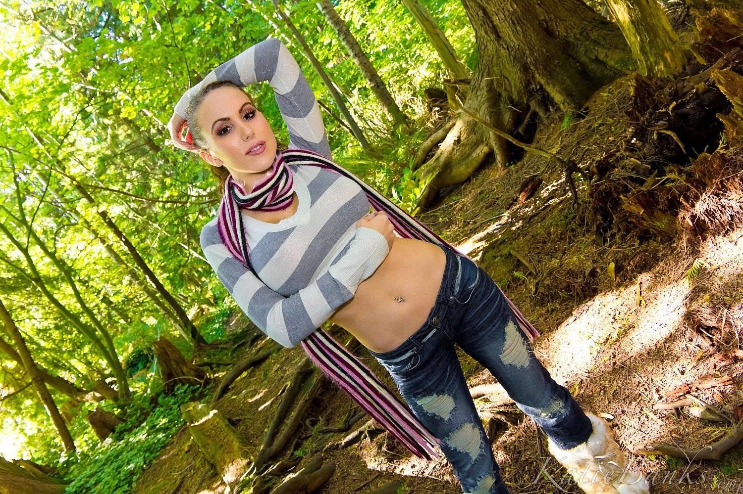 Pictures of Katie Banks stripping down to her boots in the woods #58098578