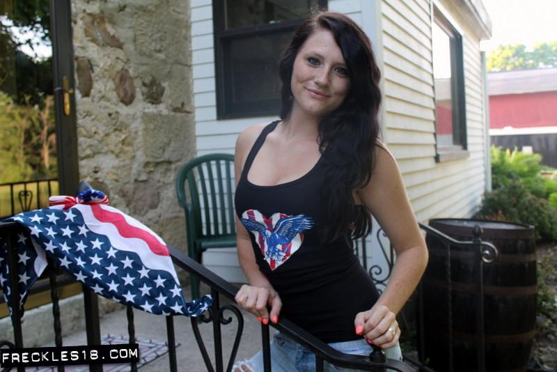 Amateur girl Freckles 18 dresses up in patriotic clothes for the 4th of July #54412888